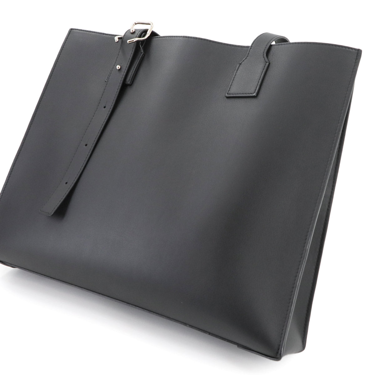 Buckle Horizontal Tote Bag Leather Black B692K96X04