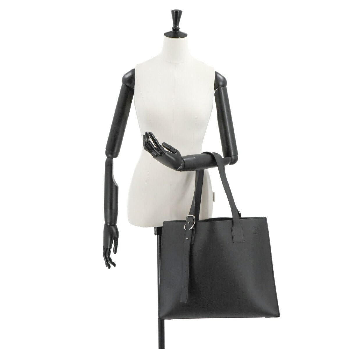 Buckle Horizontal Tote Bag Leather Black B692K96X04