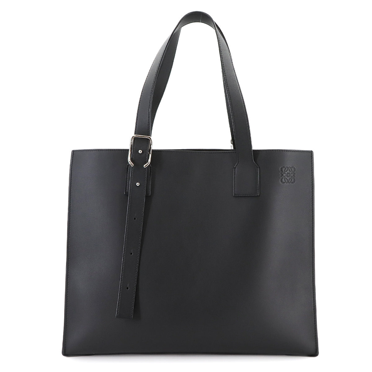 Buckle Horizontal Tote Bag Leather Black B692K96X04
