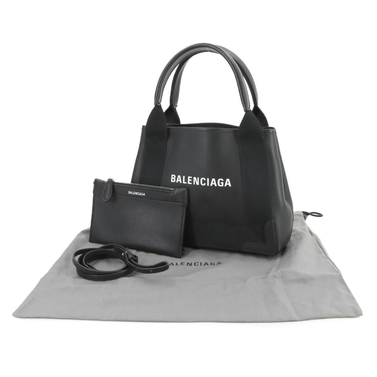 Navy XS Cabas Tote Shoulder Bag Leather Black 390346