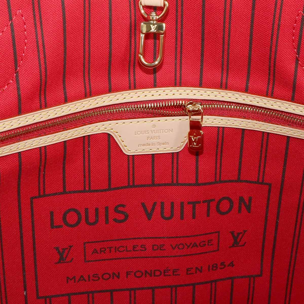 Monogram Neverfull MM Tote Bag Brown Cerise M46987