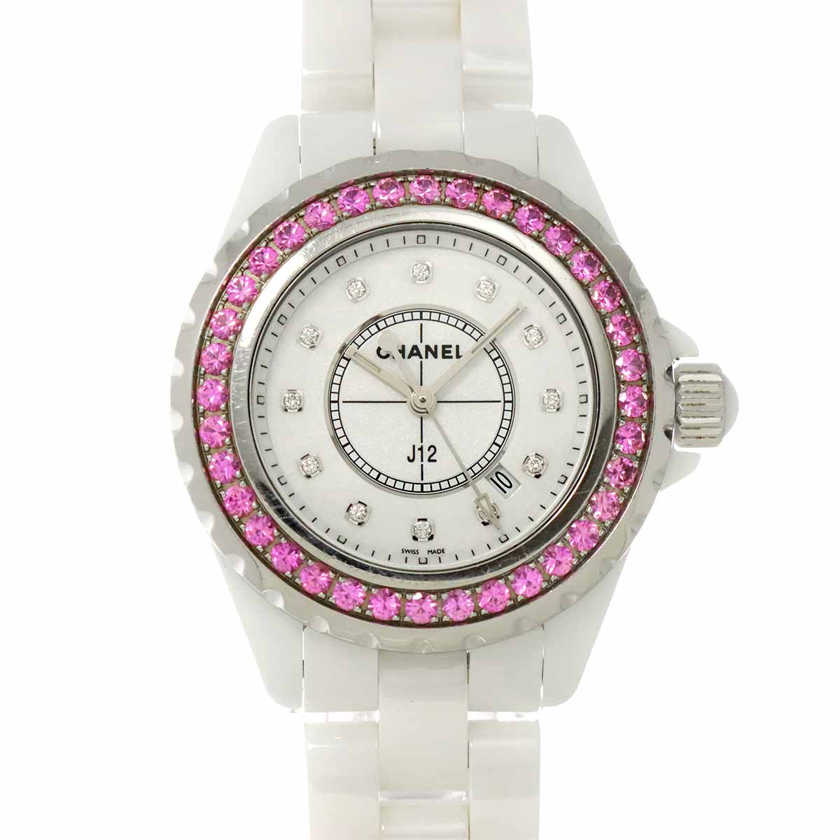 J12 33mm H2010 12P Diamond Pink Sapphire Quartz Watch