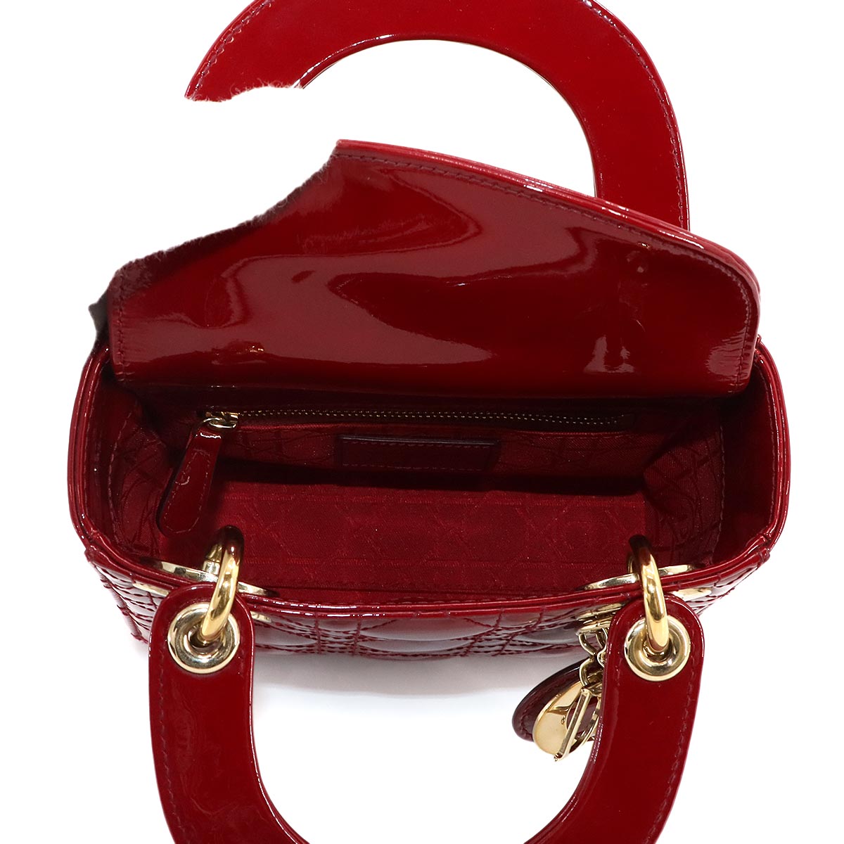 Lady Dior Mini Hand Shoulder Bag Patent leather Red