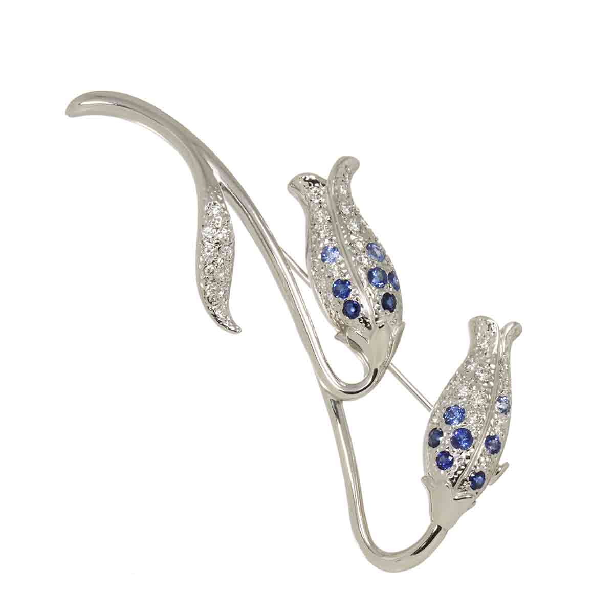 Sapphire Diamond 0.45ct Brooch 18K WG 750