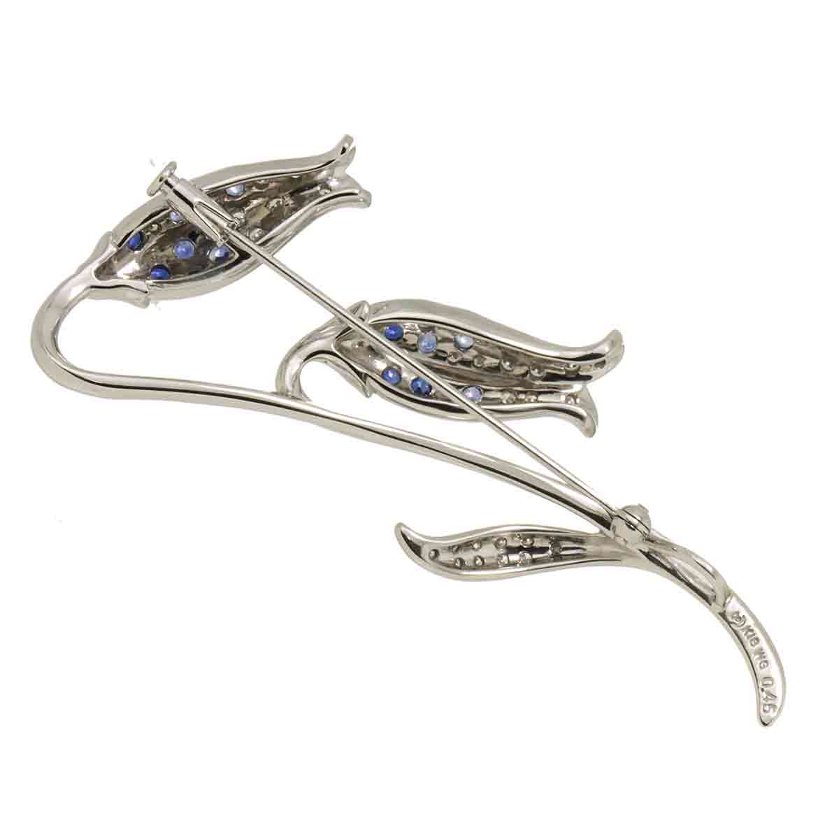 Sapphire Diamond 0.45ct Brooch 18K WG 750