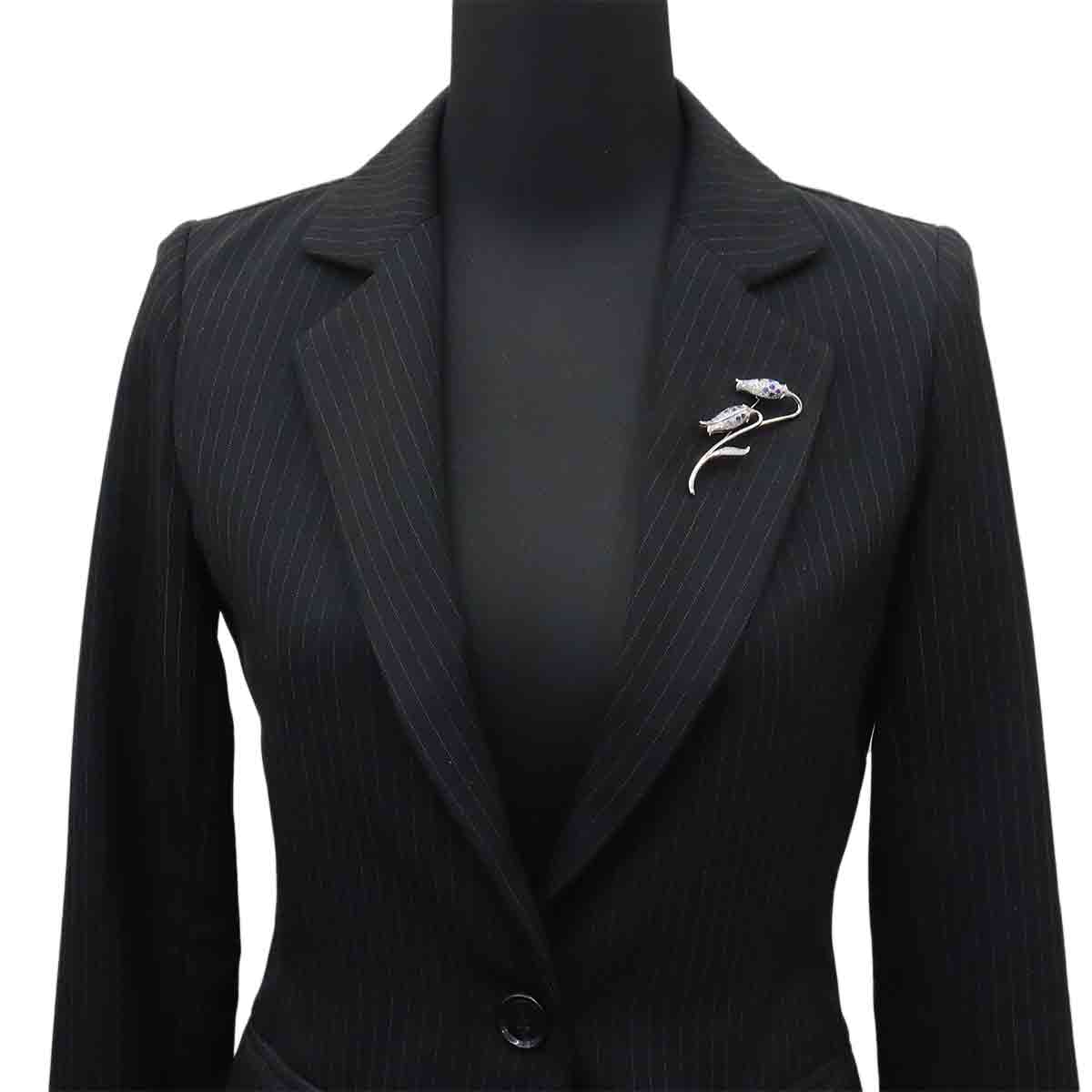 Sapphire Diamond 0.45ct Brooch 18K WG 750