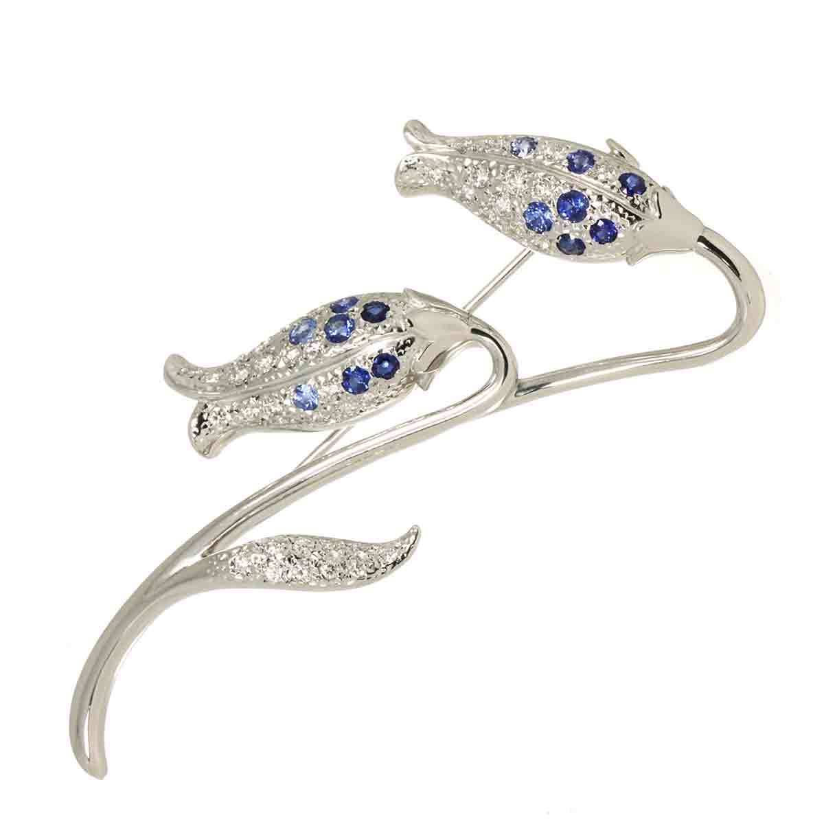 Sapphire Diamond 0.45ct Brooch 18K WG 750