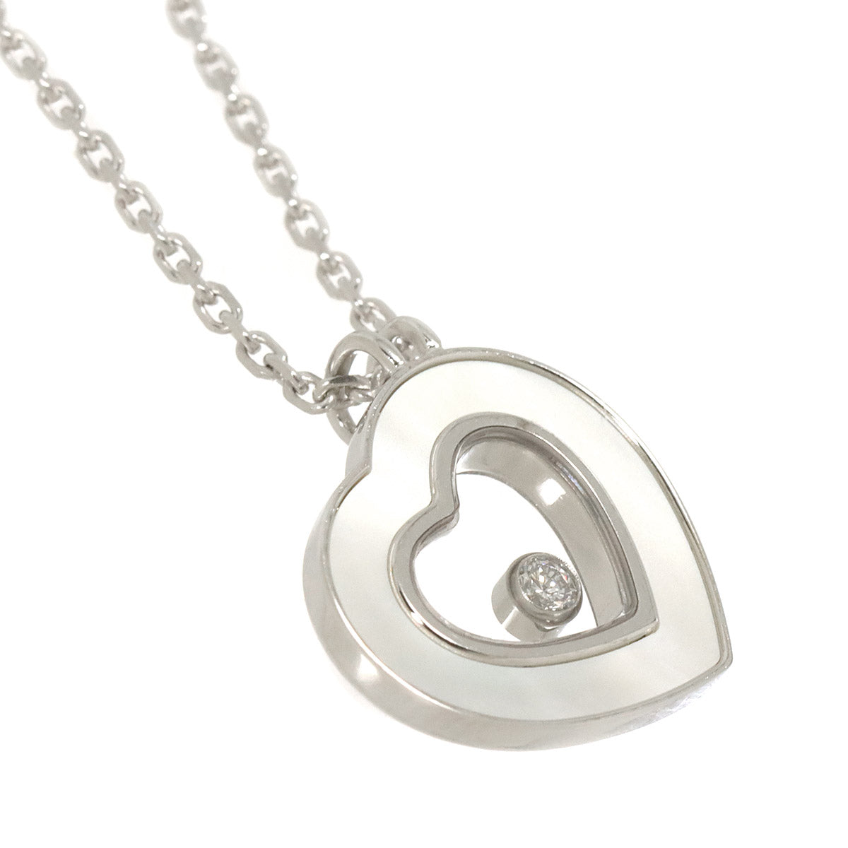 Happy Diamond Mother of Pearl Heart Necklace 18K WG 750