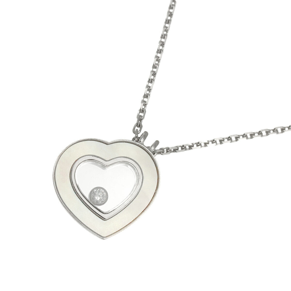 Happy Diamond Mother of Pearl Heart Necklace 18K WG 750
