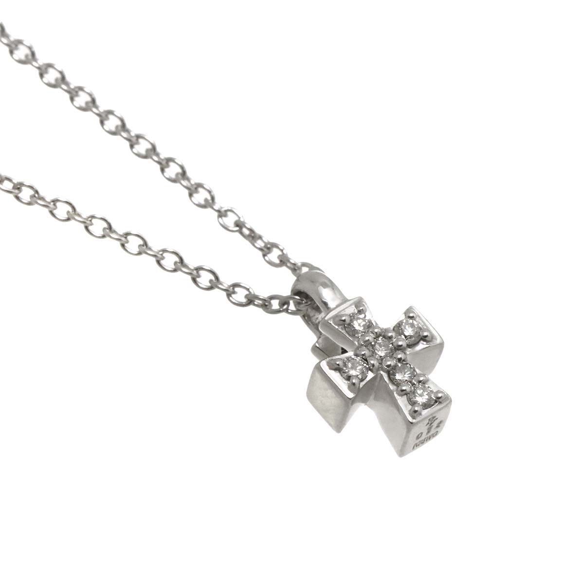 Cross motif Diamond 0.12ct Necklace 18K White Gold 750