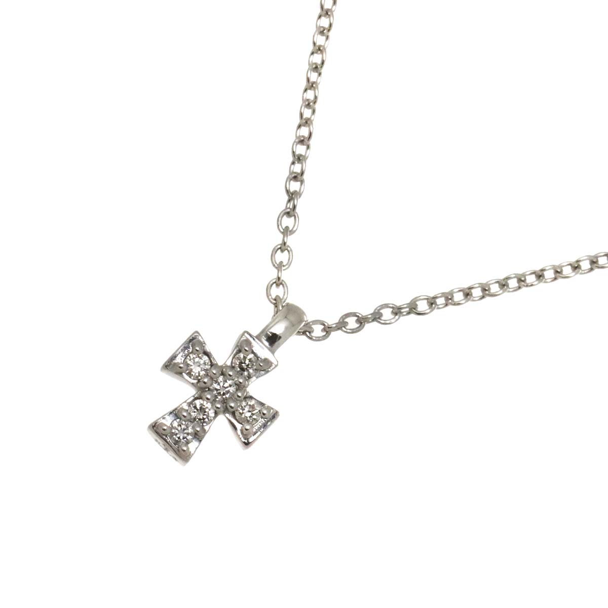 Cross motif Diamond 0.12ct Necklace 18K White Gold 750