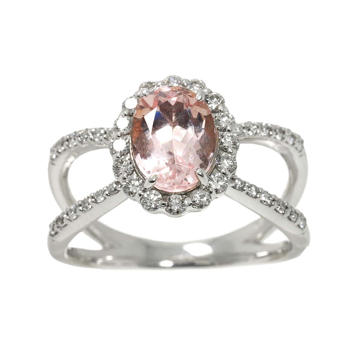 Morganite 1.33ct Diamond 0.36ct Ring 18K WG 750 5.25(US)