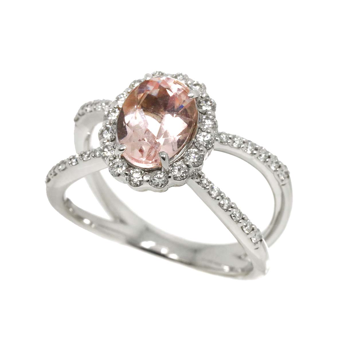 Morganite 1.33ct Diamond 0.36ct Ring 18K WG 750 5.25(US)