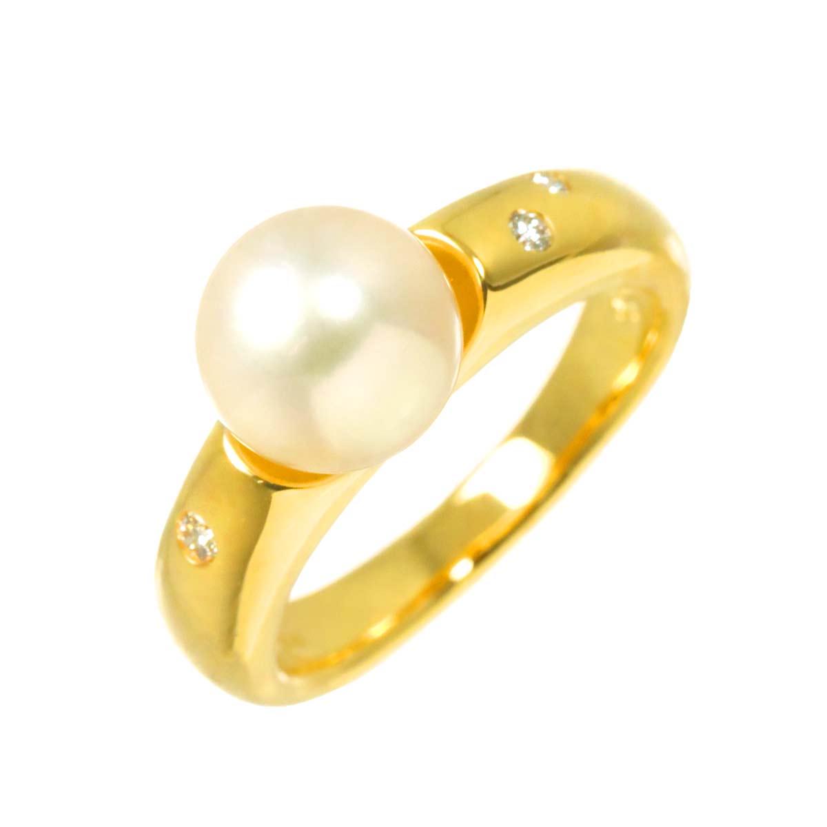 TASAKI Akoya Pearl 8.5mm Diamond 0.04ct Ring 18K YG 750 6.25-6.5(US)