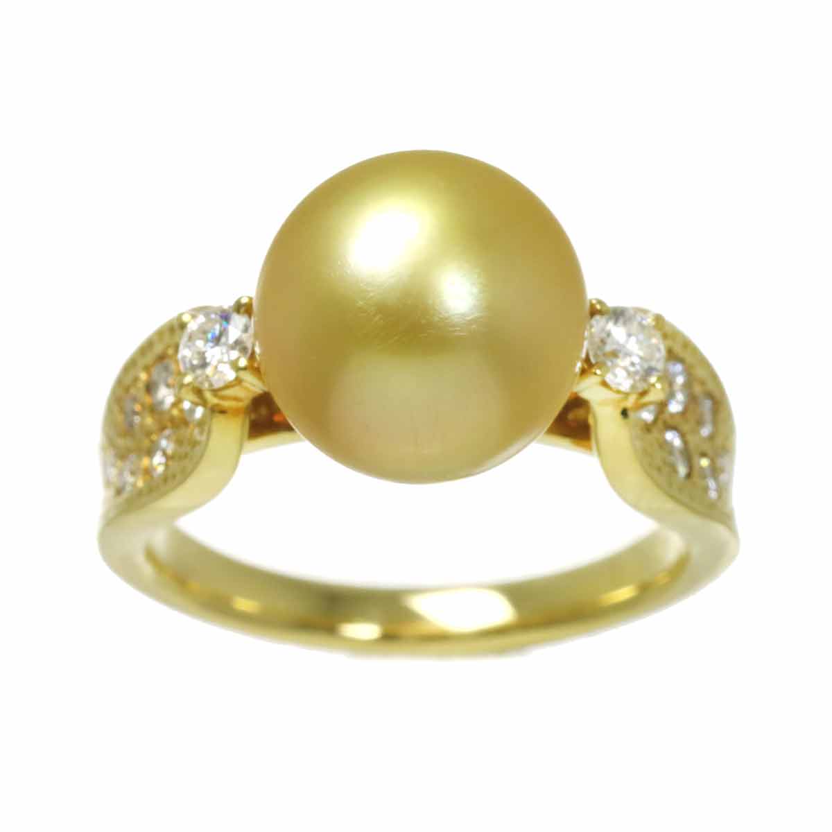 TASAKI White Pearl 10.4mm Diamond 0.36ct Ring 18K YG 750 6.25-6.5(US)