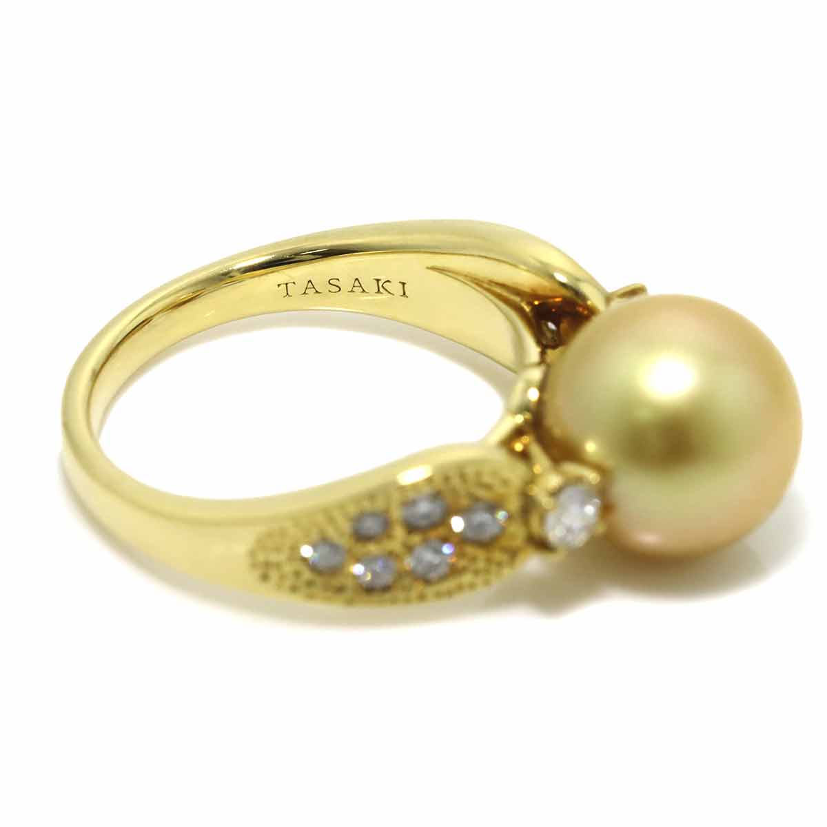 TASAKI White Pearl 10.4mm Diamond 0.36ct Ring 18K YG 750 6.25-6.5(US)