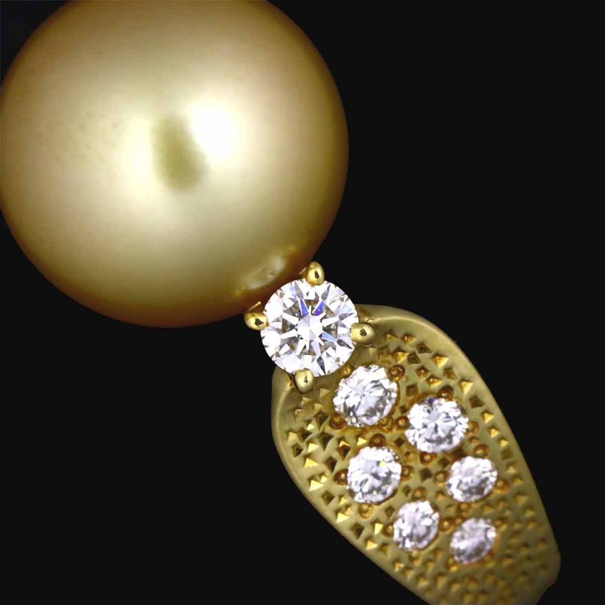 TASAKI White Pearl 10.4mm Diamond 0.36ct Ring 18K YG 750 6.25-6.5(US)