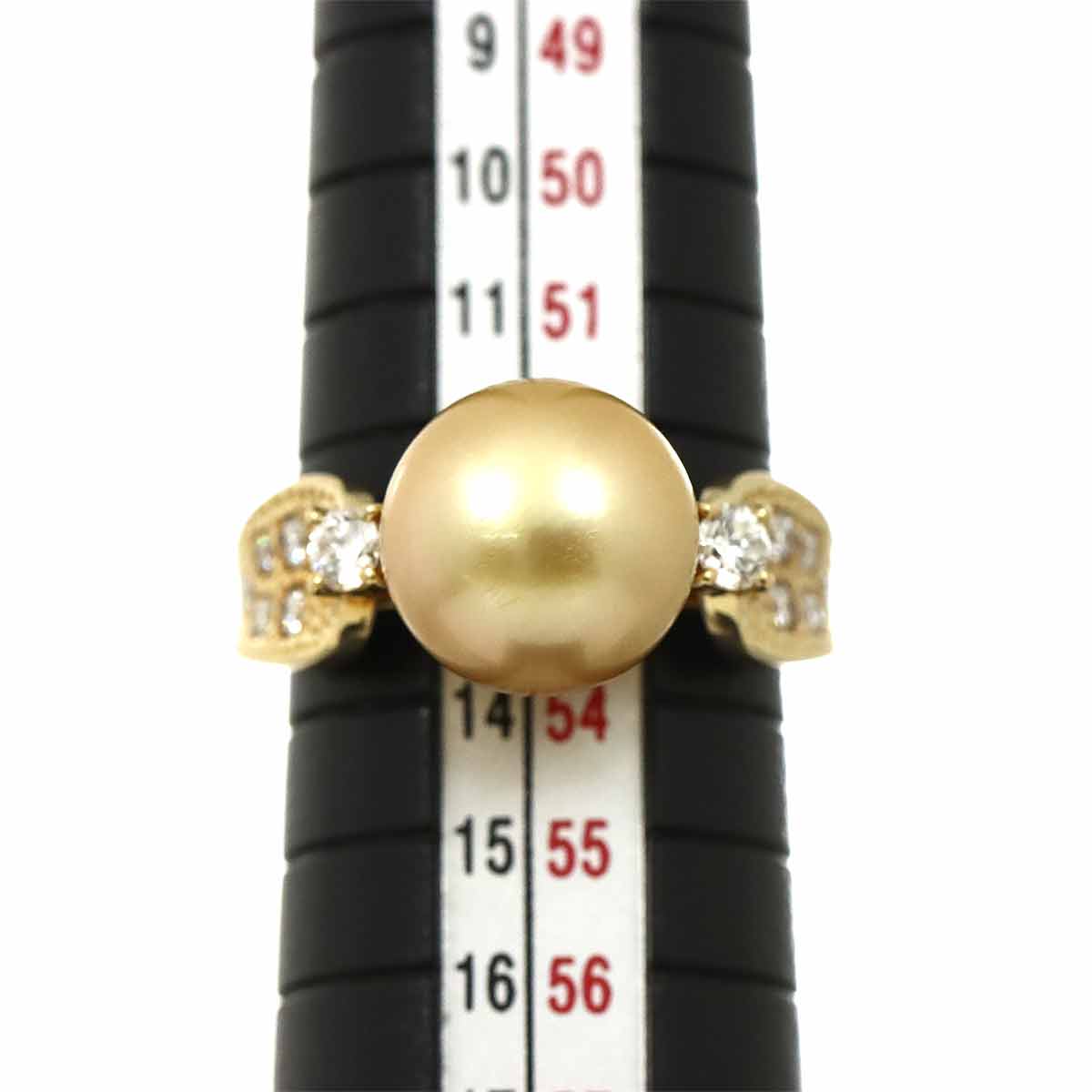 TASAKI White Pearl 10.4mm Diamond 0.36ct Ring 18K YG 750 6.25-6.5(US)