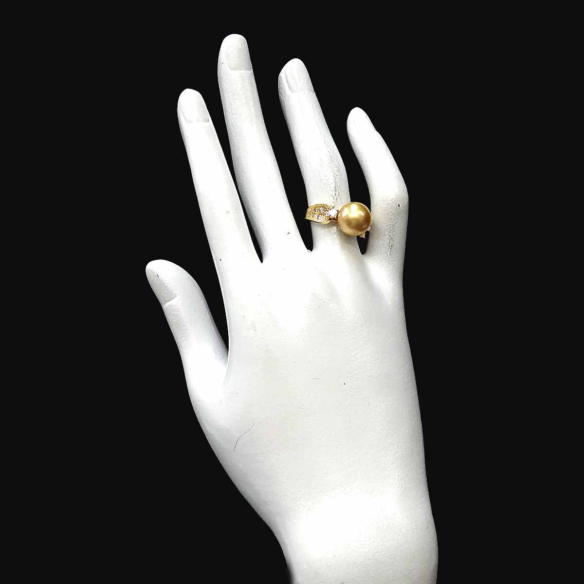 TASAKI White Pearl 10.4mm Diamond 0.36ct Ring 18K YG 750 6.25-6.5(US)
