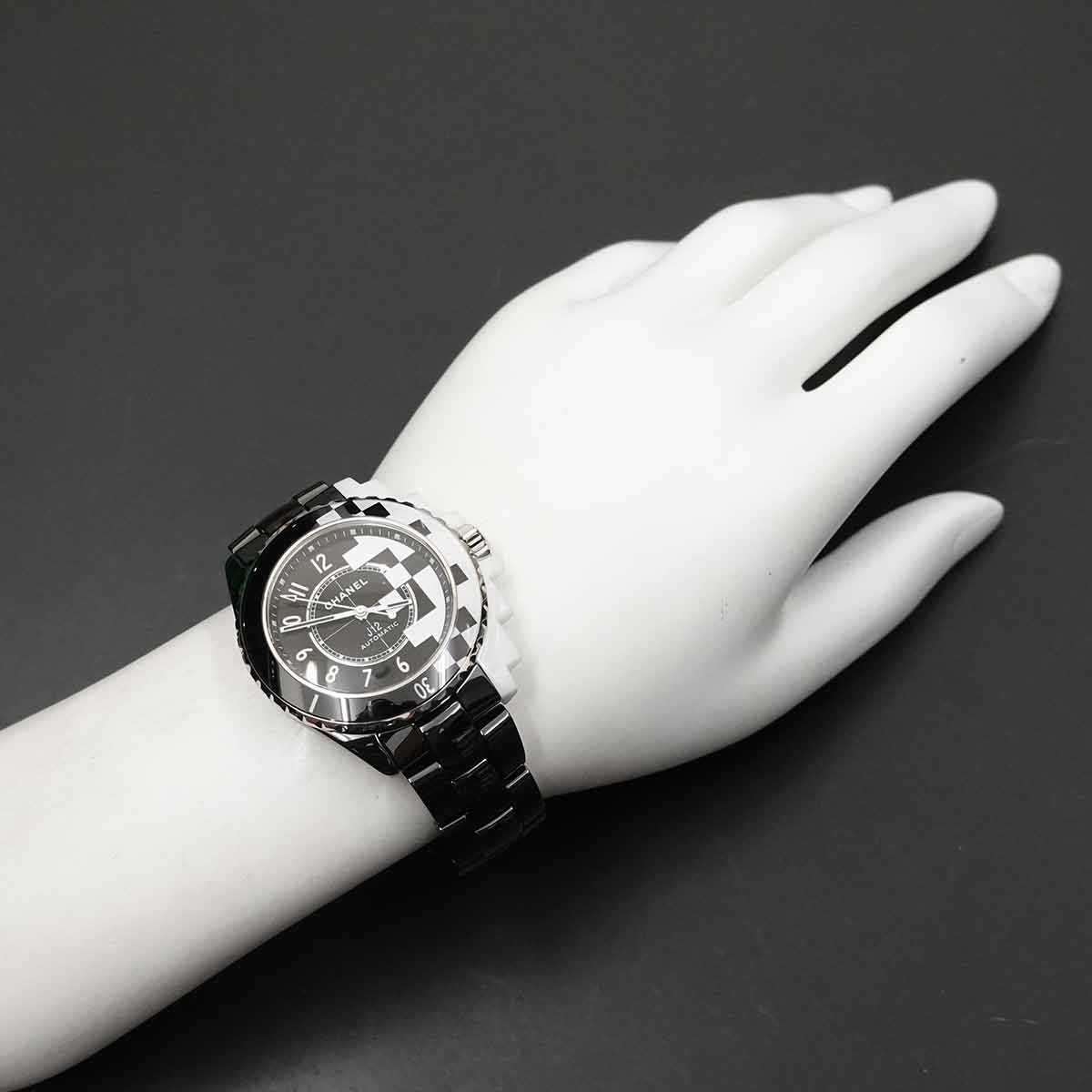 J12 H7988 Diamond Automatic Black White Dial Mens Watch