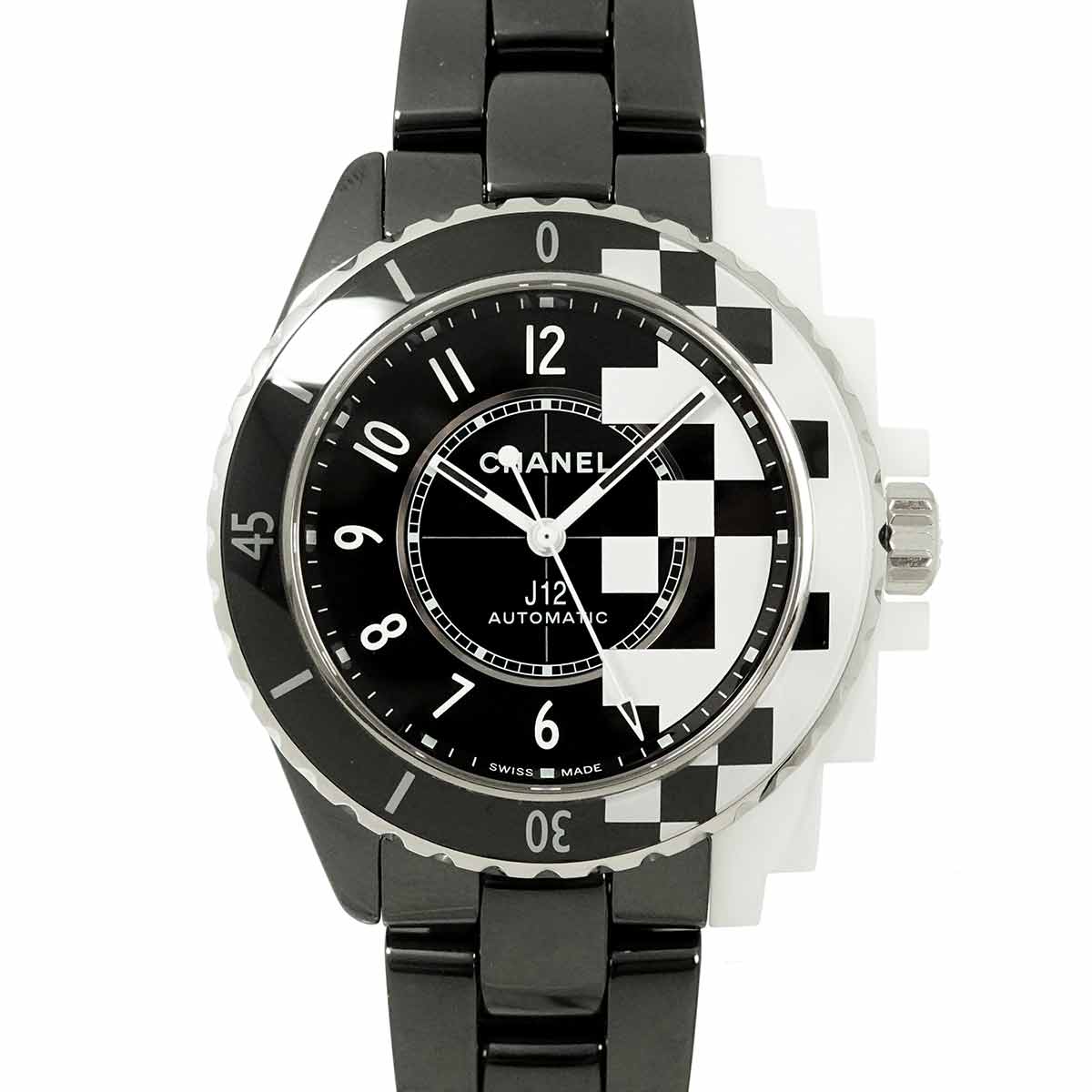J12 H7988 Diamond Automatic Black White Dial Mens Watch