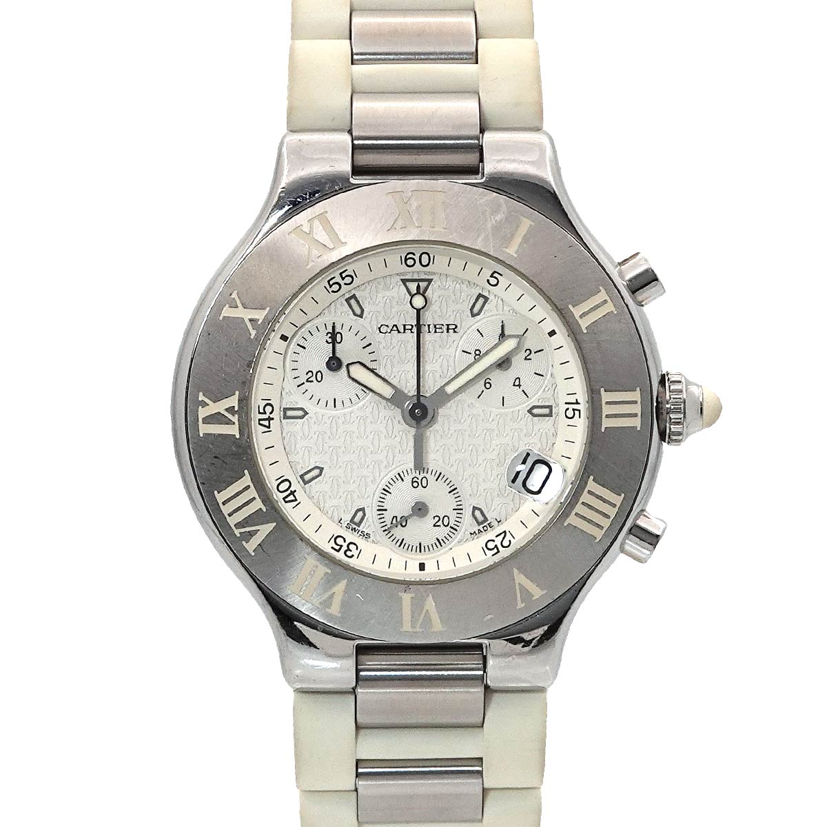 Must 21 Chronoscaph W10184U2 Date Quartz White Dial Mens
