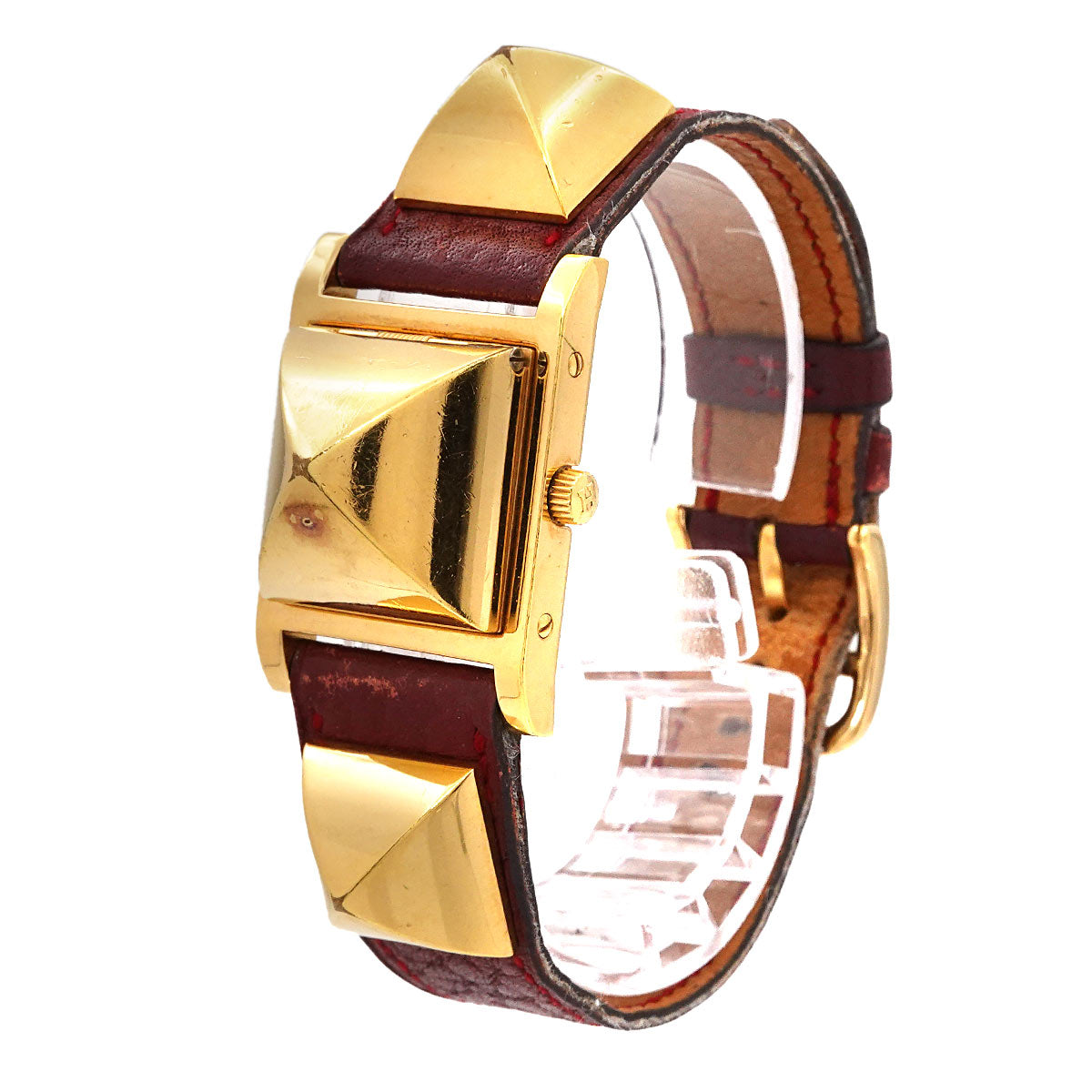 Medor Vintage pyramid Gold studs Quartz White Dial Ladies