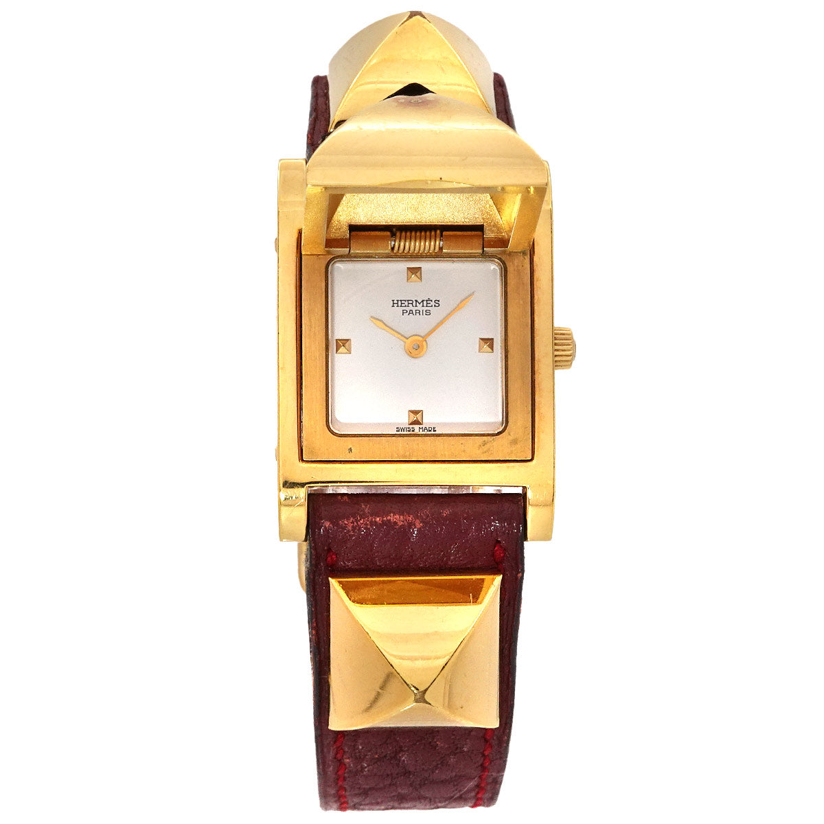 Medor Vintage pyramid Gold studs Quartz White Dial Ladies
