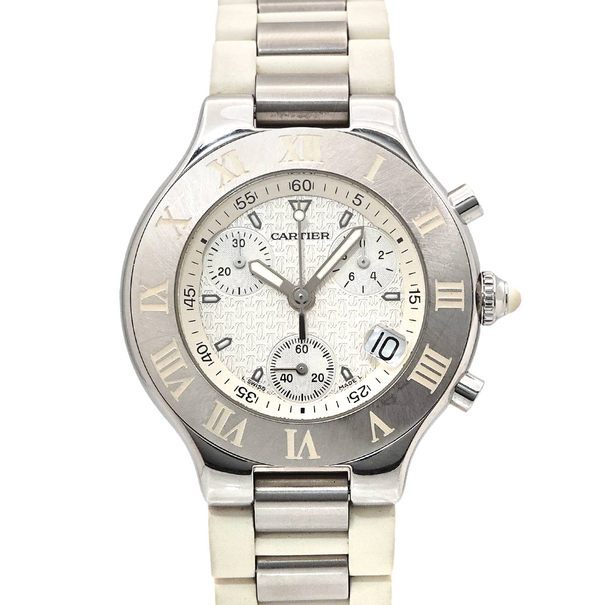 Must 21 Chronoscaph W10184U2 Date Quartz White Dial Mens