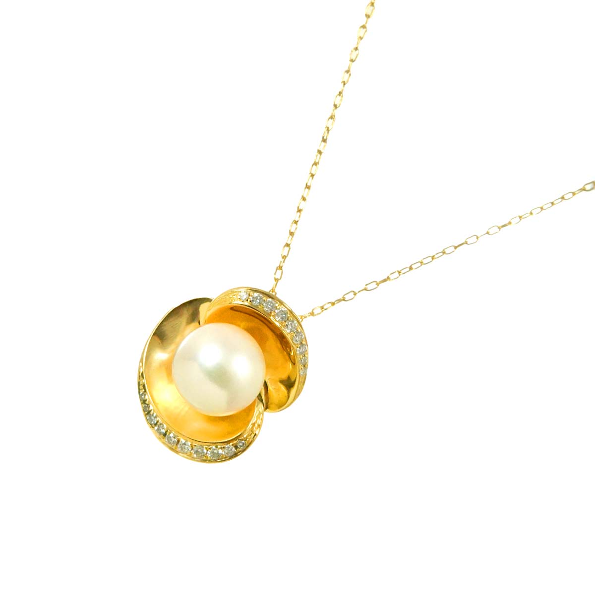 Akoya Pearl 7.7mm Diamond 0.10ct Necklace 18K K18 YG Yellow Gold 750