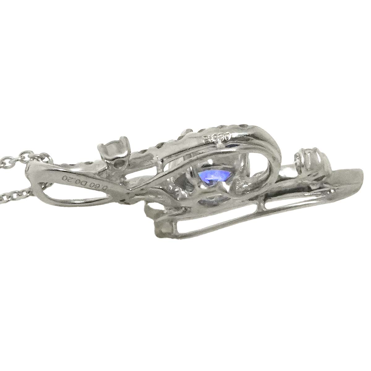 Sapphire 0.60ct Diamond 0.20ct Necklace Pt Platinum