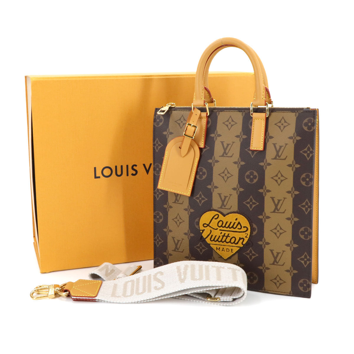 Monogram Stripes Sac Plat Cross 2way Tote Shoulder Bag