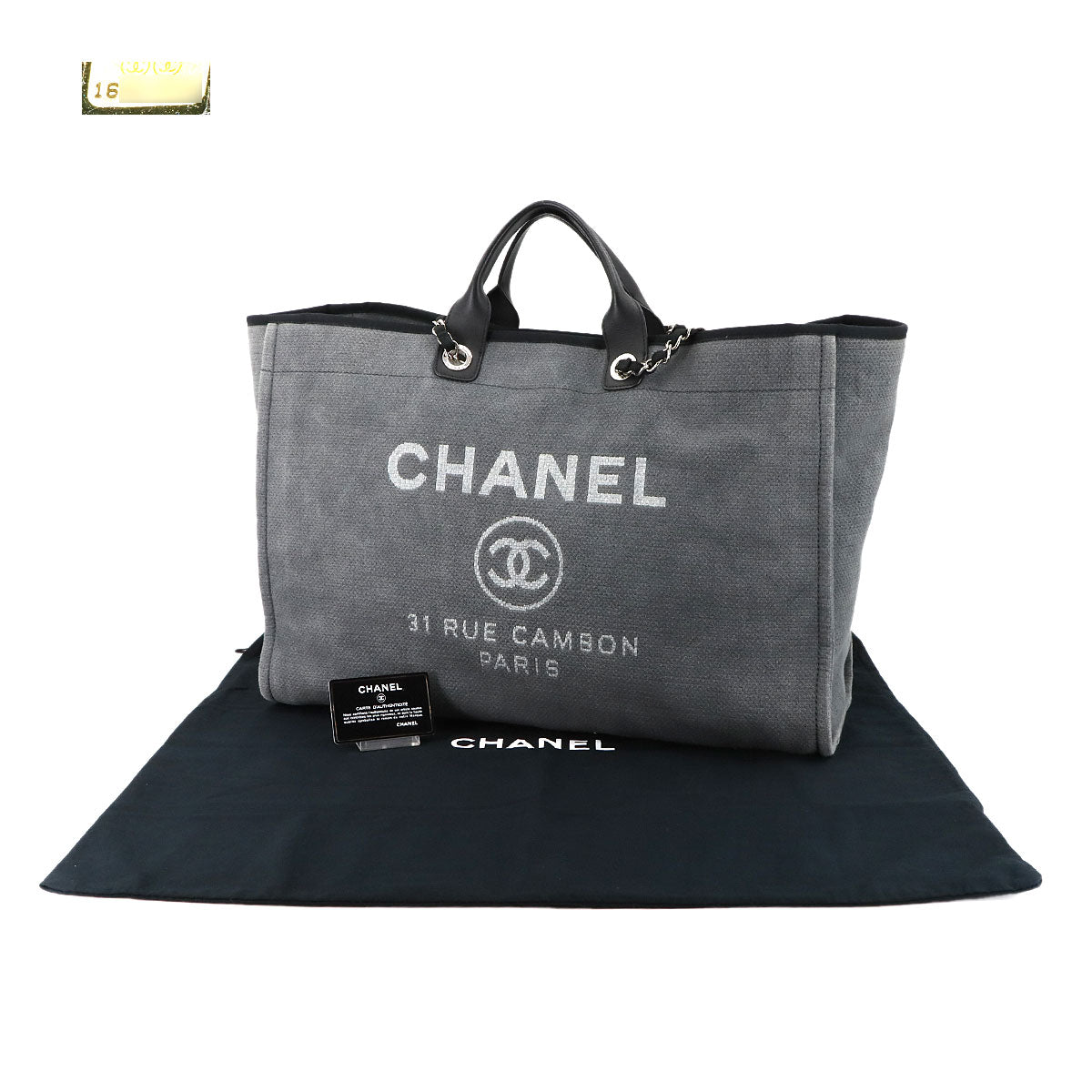 Deauville TGM Tote Chain Shoulder Bag Gray Black Purse