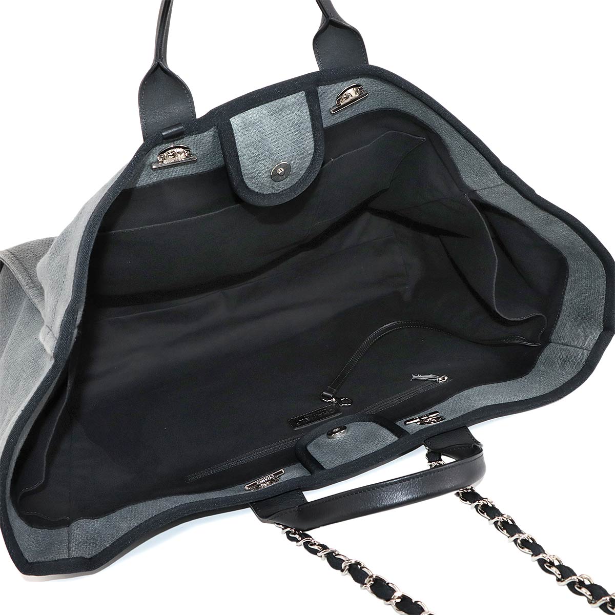 Deauville TGM Tote Chain Shoulder Bag Gray Black Purse