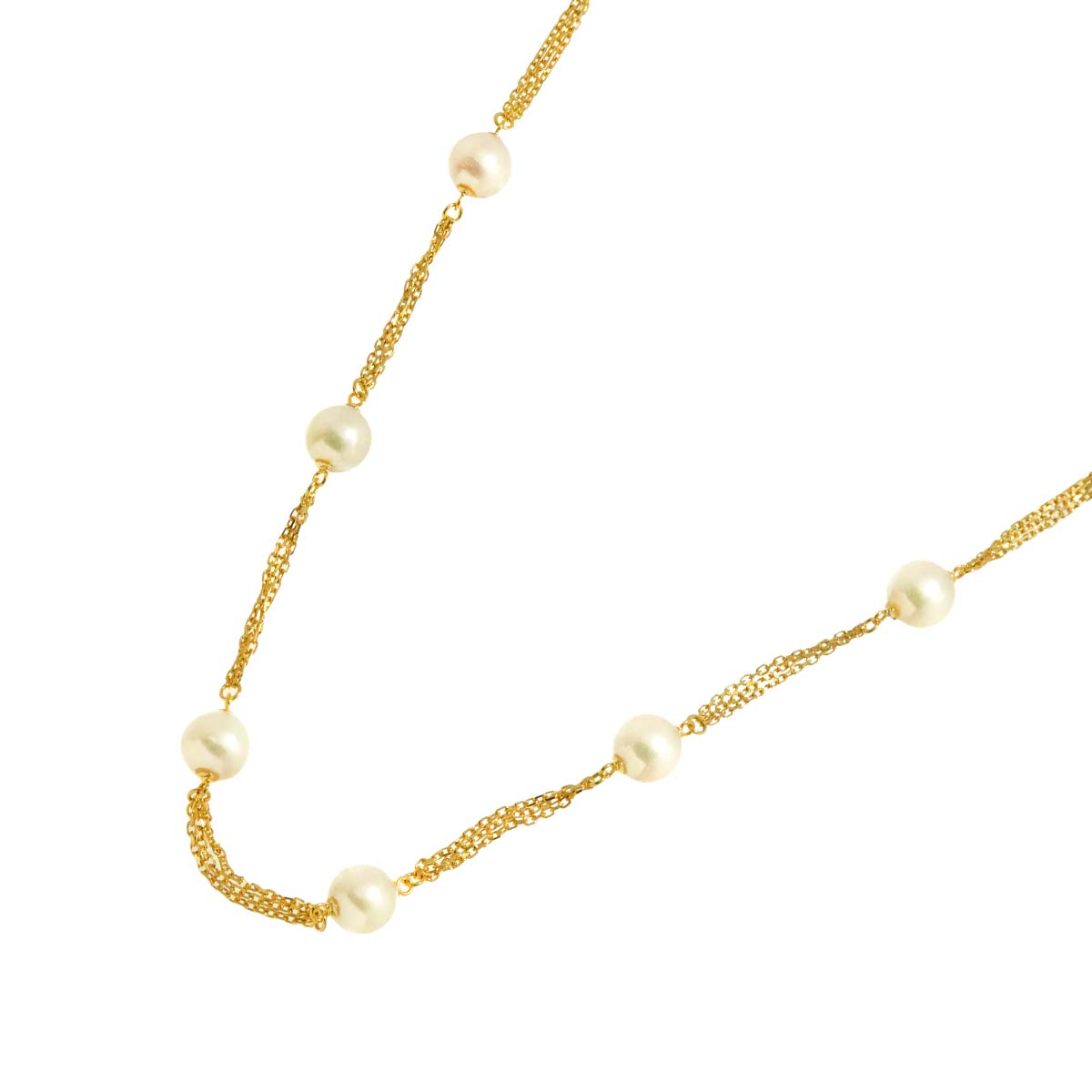 Akoya Pearl 7.5-7.0mm Necklace 18K K18 YG Yellow Gold 750