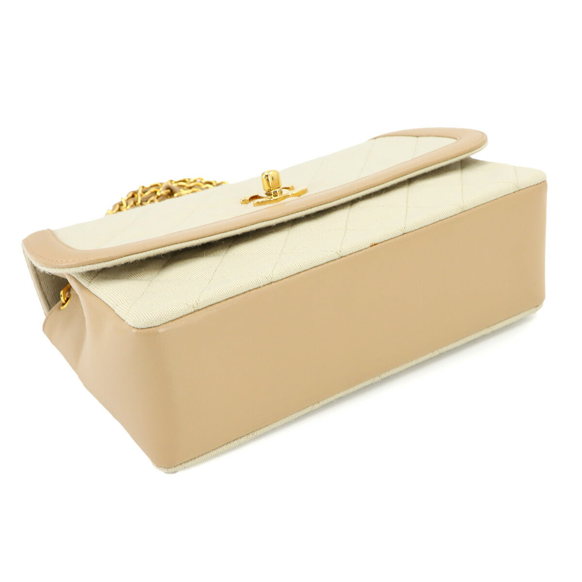 Matelasse Chain Shoulder Bag Cotton Jersey Leatger Beige