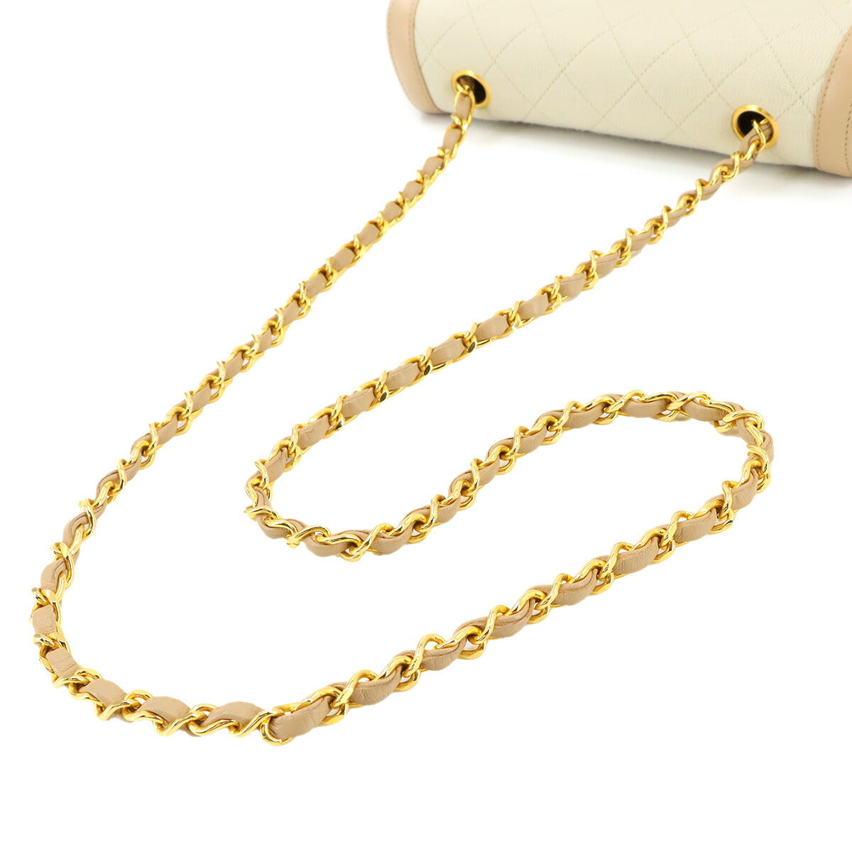 Matelasse Chain Shoulder Bag Cotton Jersey Leatger Beige