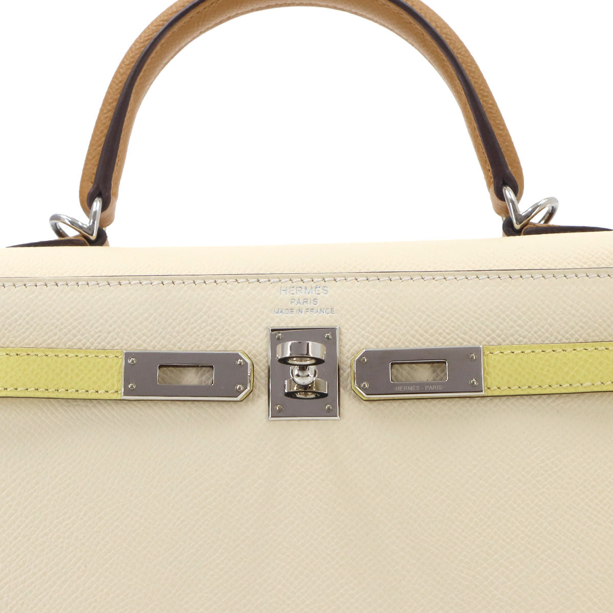 Kelly 25 Epsom Nata Jaune Poussin Sesami Hand Shoulder Bag
