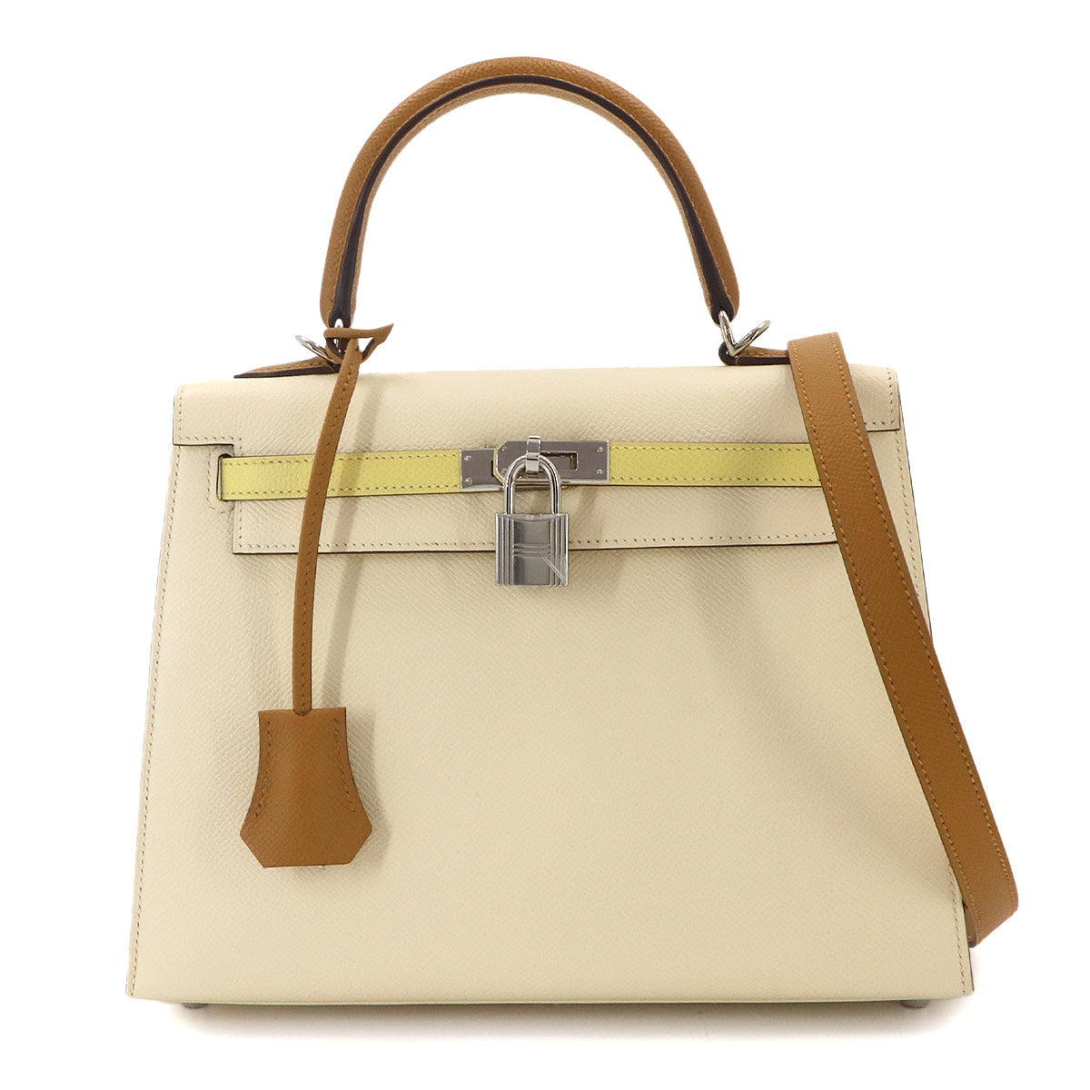 Kelly 25 Epsom Nata Jaune Poussin Sesami Hand Shoulder Bag
