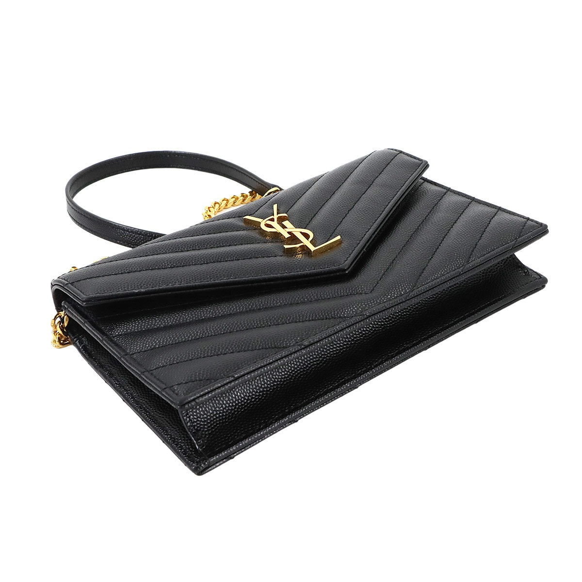 Cassandre Envelope Chain Wallet Leather Black 742920