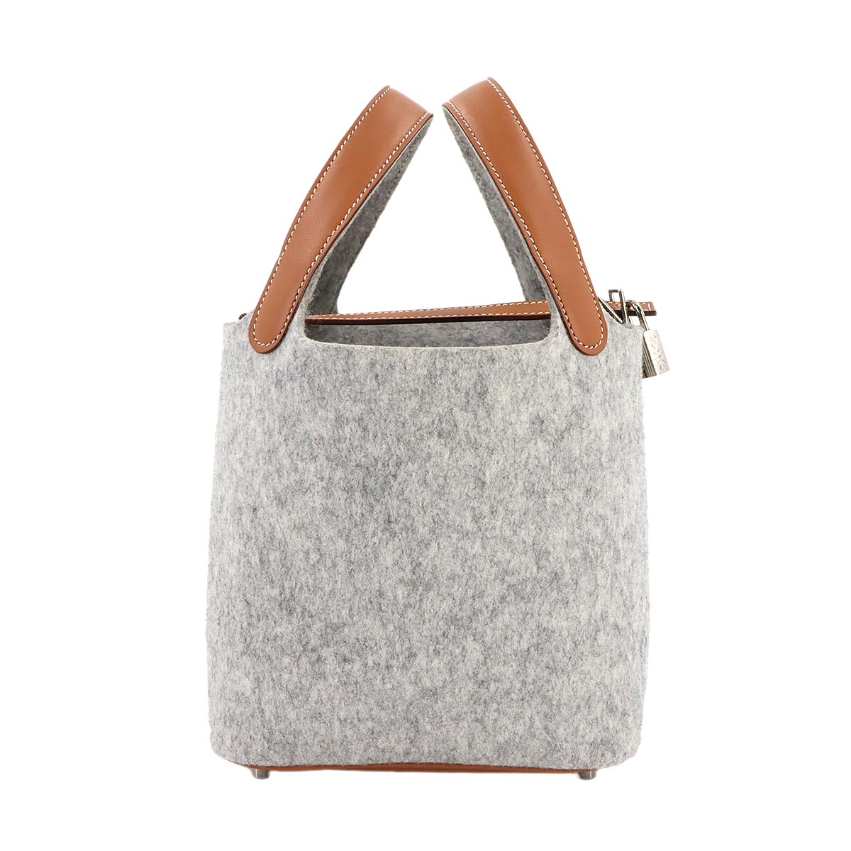 Picotin Lock PM Hand Bag Felt Veau Swift Gris Claire Gold