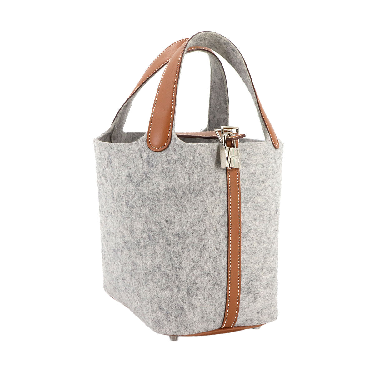 Picotin Lock PM Hand Bag Felt Veau Swift Gris Claire Gold
