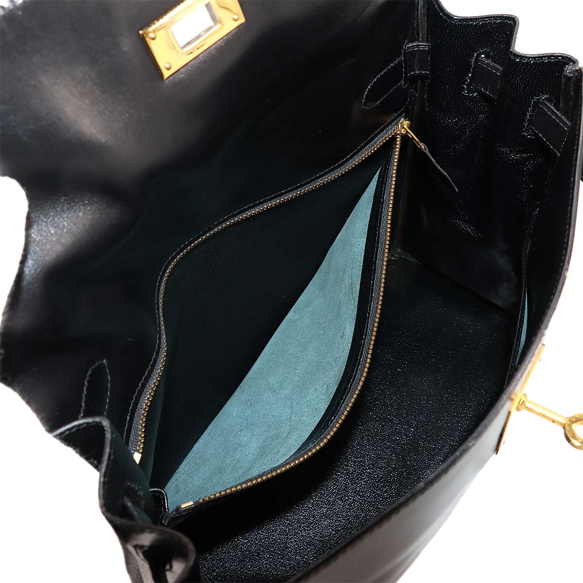 Kelly 32 Box calf Black 2way Hand Shoulder Bag Purse