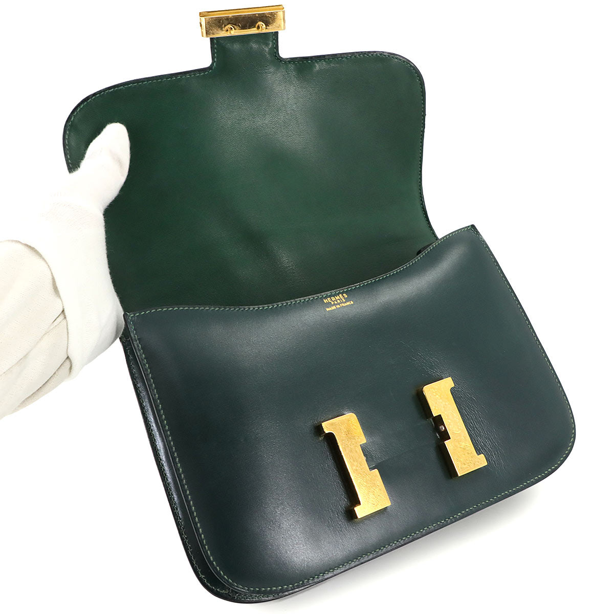 Constance 23 Shoulder Bag Box Calf Leather Green Vintage Purse