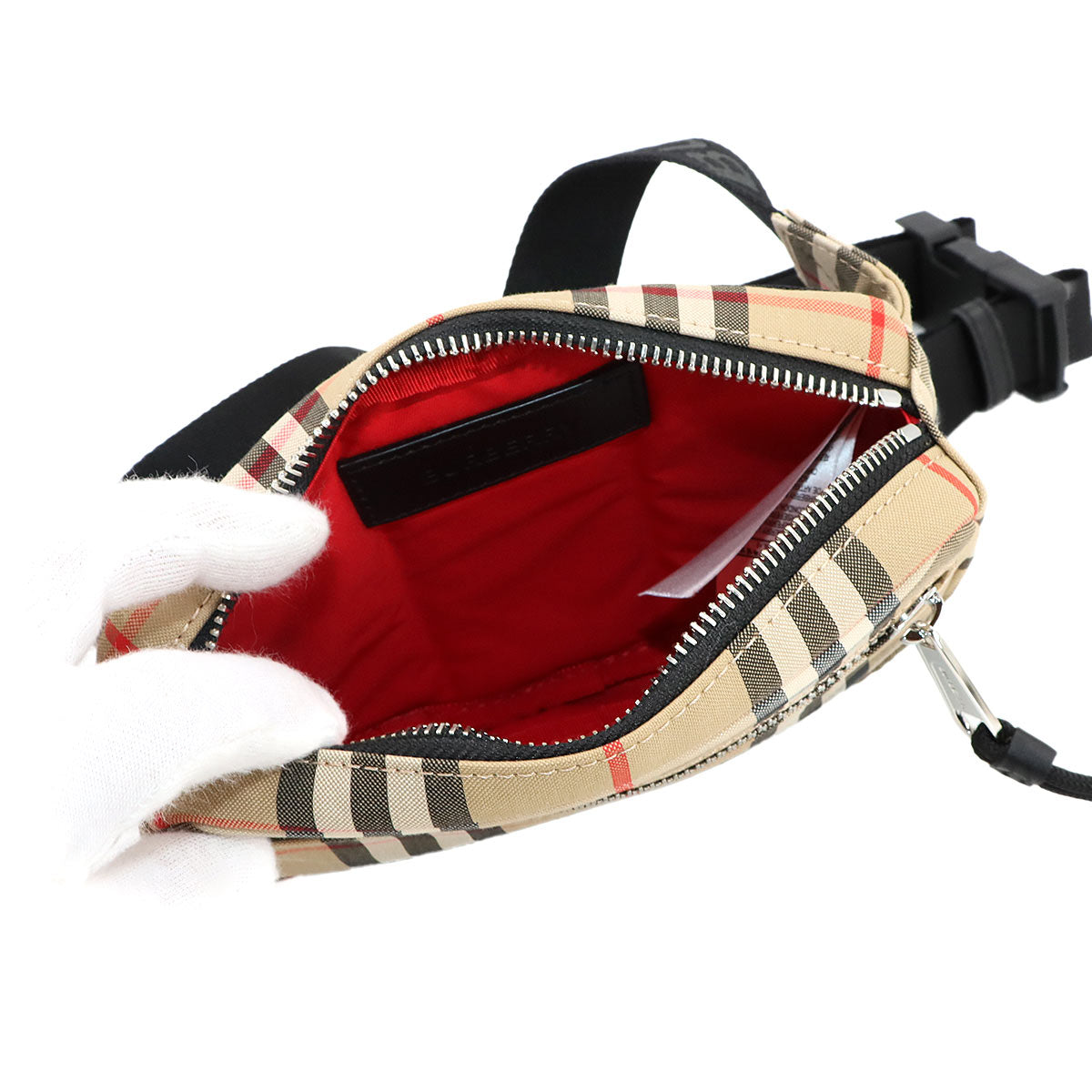 Plaid Crossbody bag Canvas Beige Black 8014420 Purse