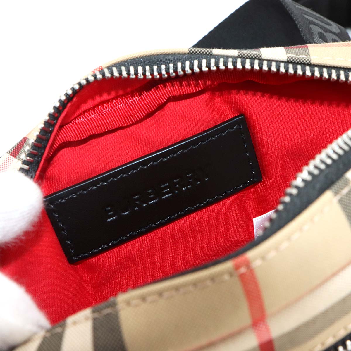 Plaid Crossbody bag Canvas Beige Black 8014420 Purse