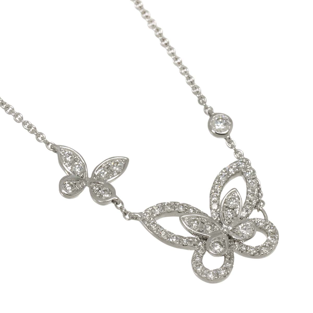 Double Butterfly Silhouette Diamond Necklace 18K WG 750