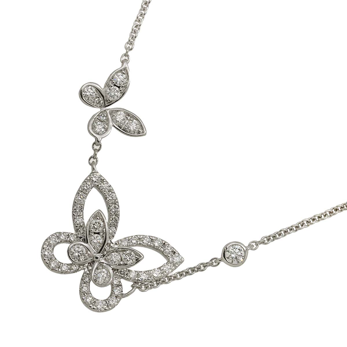 Double Butterfly Silhouette Diamond Necklace 18K WG 750