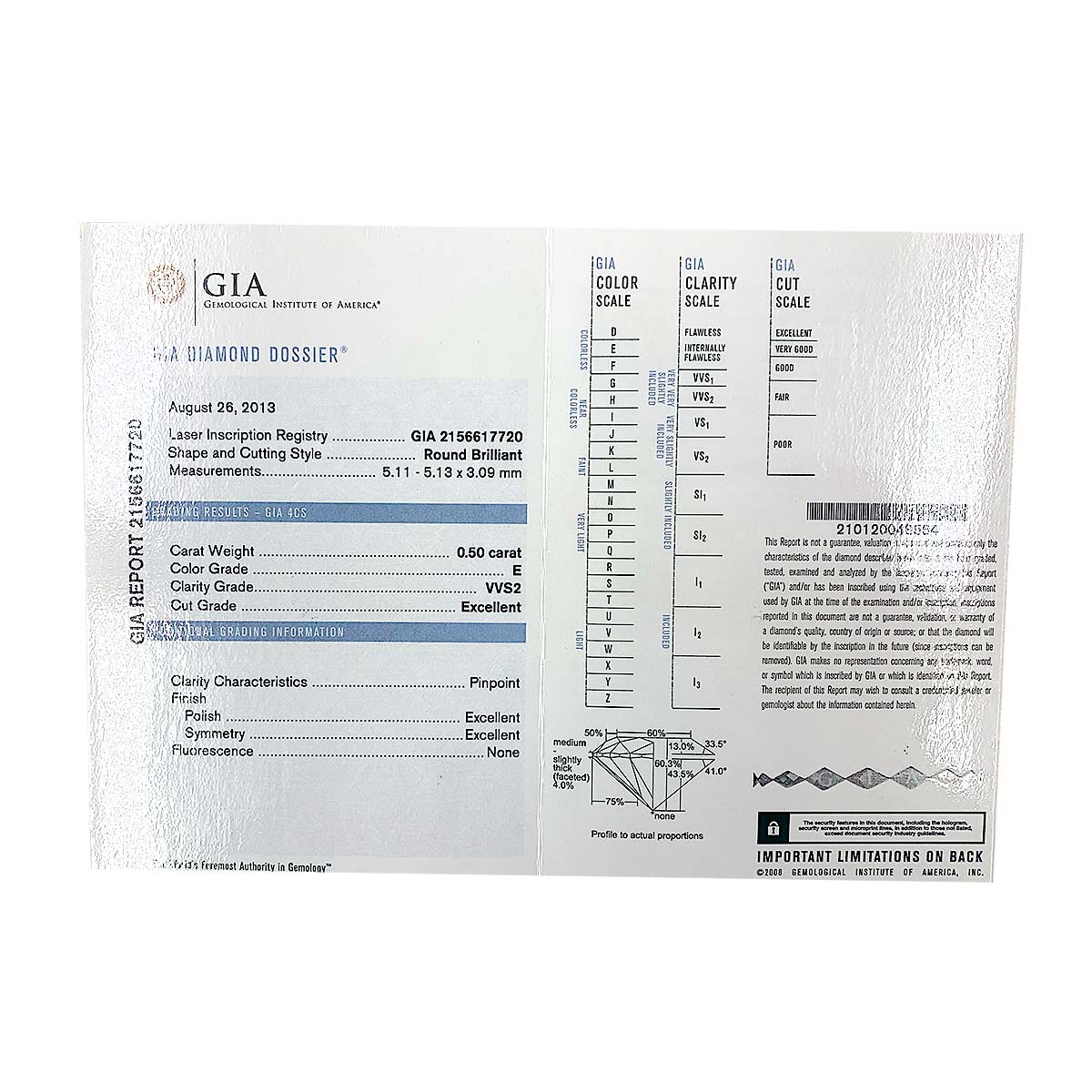 Diamond 0.50ct E/VVS2/3EX Ring Pt size47 4(US)