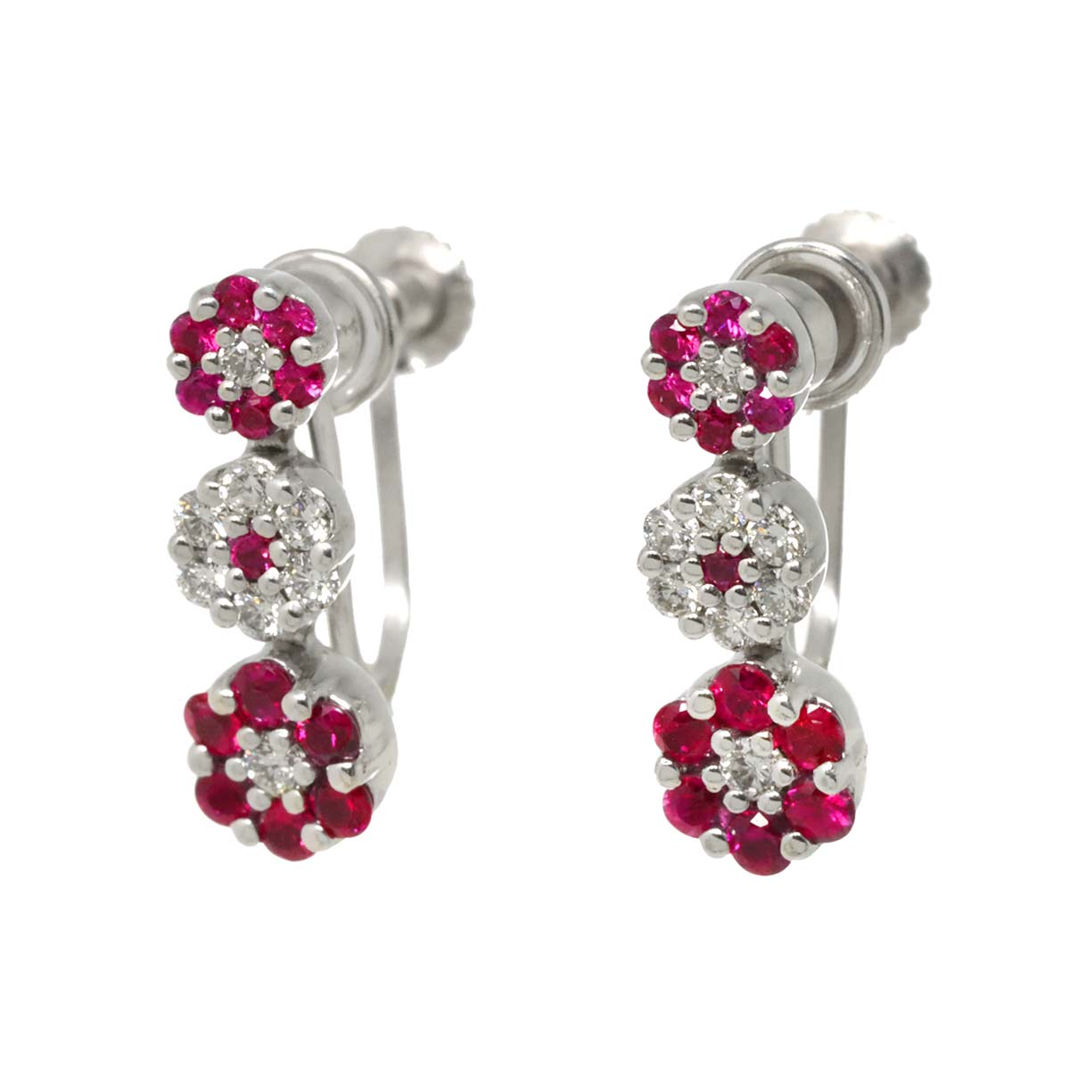 Ruby 0.21ct Diamond 0.10ct Earrings 18K WG 750